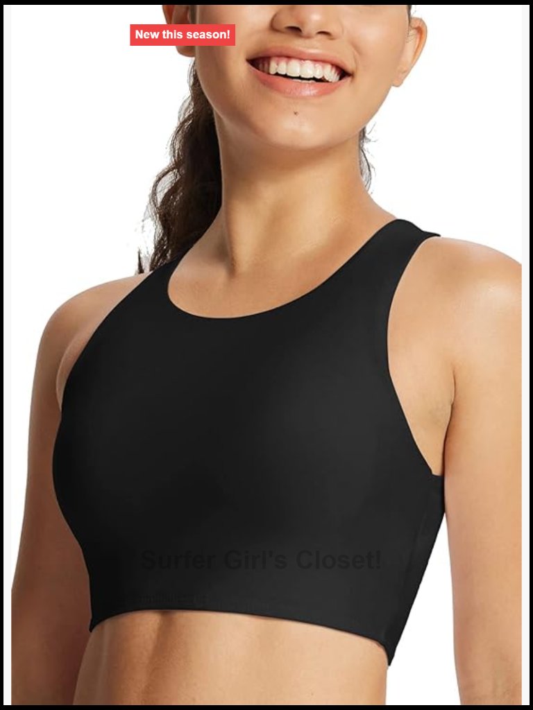 High Neck Swim Bra Bikini Top Quick Dry Upf 50+ Removable Padded Sports Workout